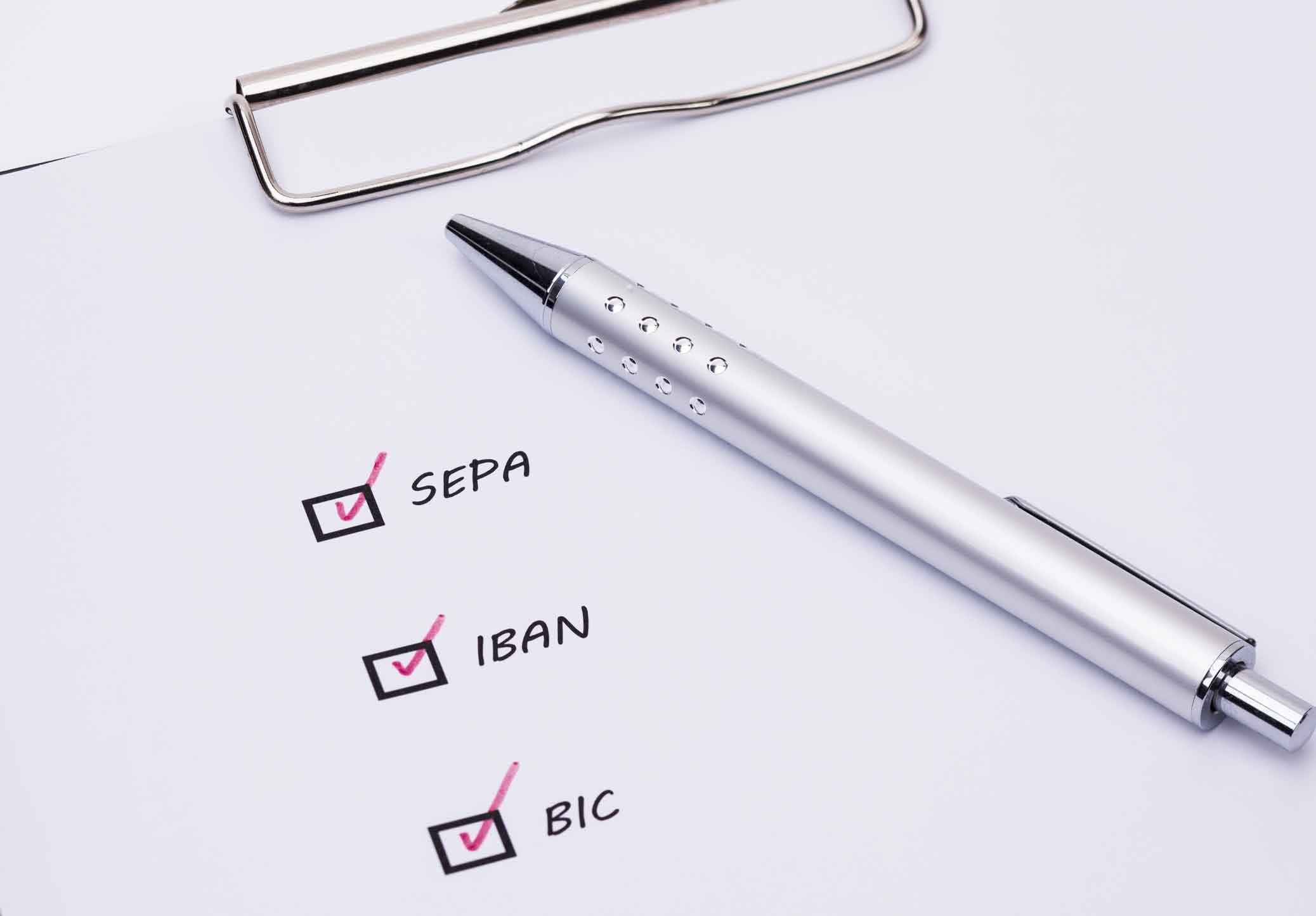 liste de choix de produits SEPA, IBAN et BIC