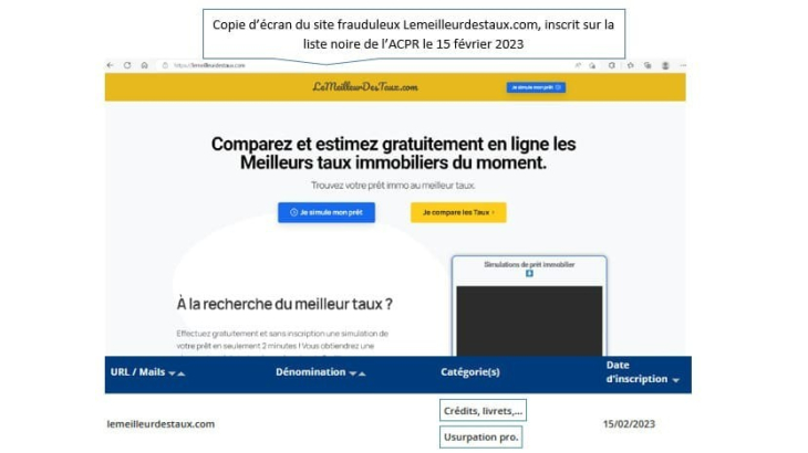 copie écran site frauduleux lemeilleurdestaux.com