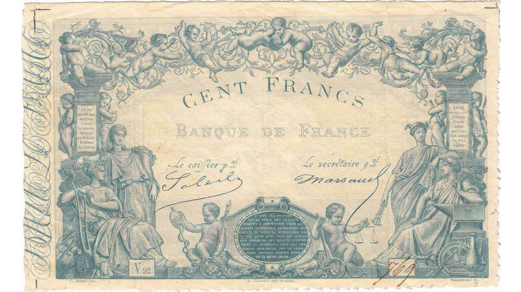 recto du billet de 100F 1862