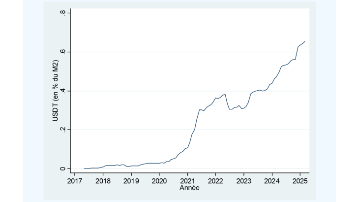 Graphique 1 : Capitalisation du Tether (USDT) (en % de la quantité monétaire M2)