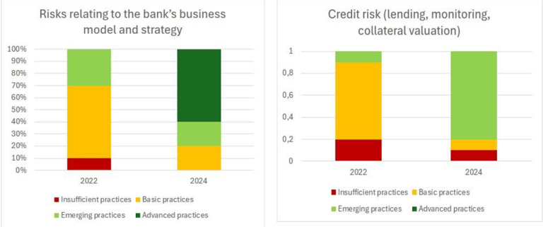 Assessment of C&E risk management at the 10 largest French banks for two risk categories (2022–24)